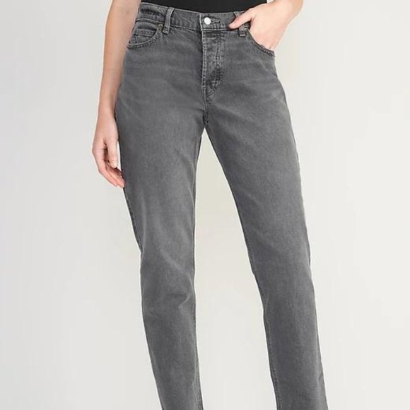 Old Navy High-Waisted Button-Fly Slouchy Straight Cut-Off Gray Jeans for Women - Picture 2 of 12